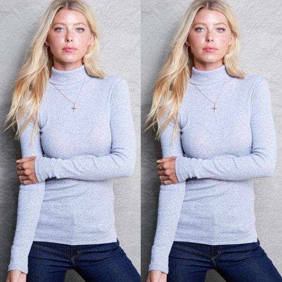Last1️⃣Light Gray Turtle Neck Top Spring  Basics Layering Tops Lightweight - Picture 3 of 6